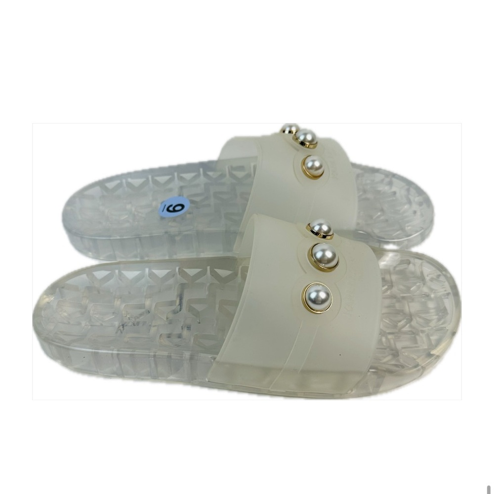 NWT New KARL LAGERFELD Women's Slide Sandals
White Clear Tula Pearl Slip On Sz10